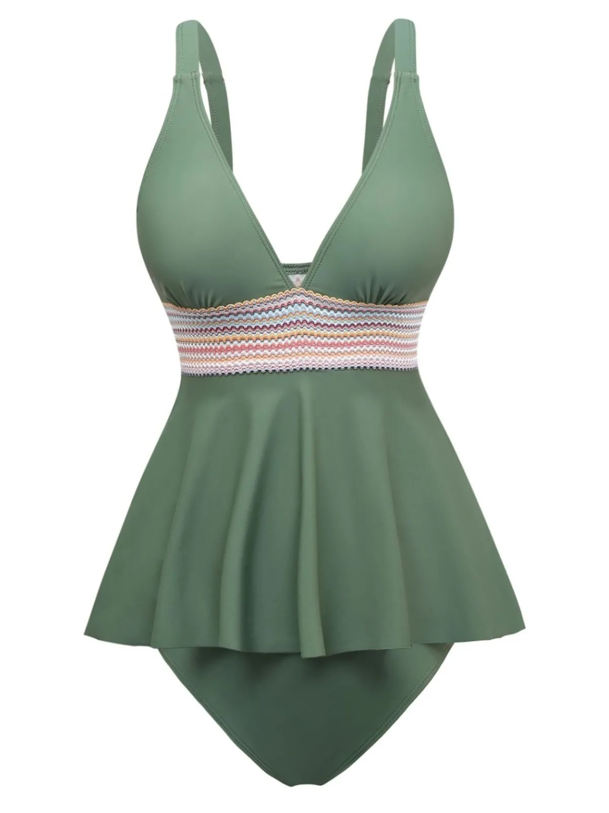 Fashion Retro Stage 2PCS 1940s Solid Boho Ruffled Skirt Swimsuit