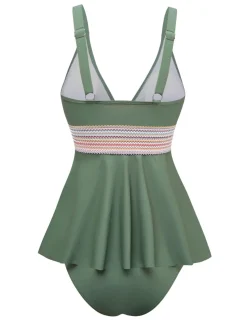 Fashion Retro Stage 2PCS 1940s Solid Boho Ruffled Skirt Swimsuit