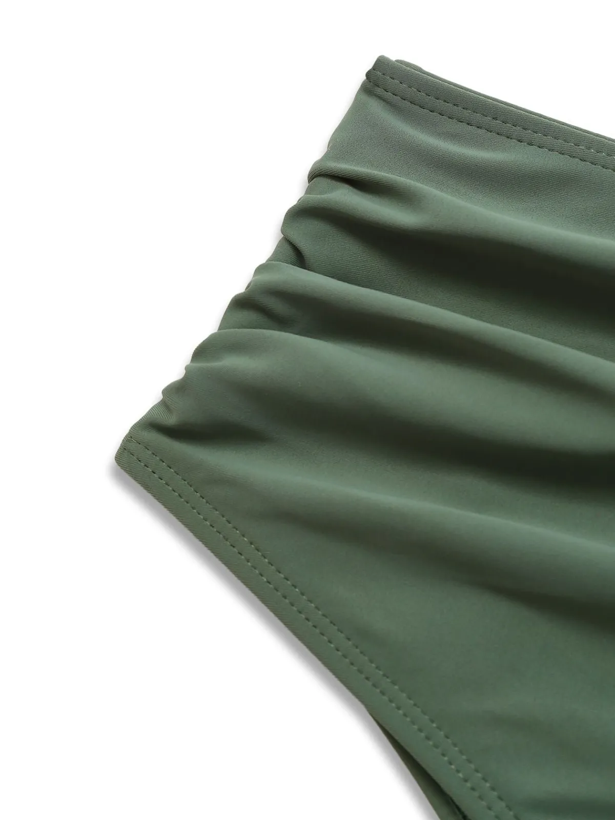 Fashion Retro Stage 2PCS 1940s Solid Boho Ruffled Skirt Swimsuit