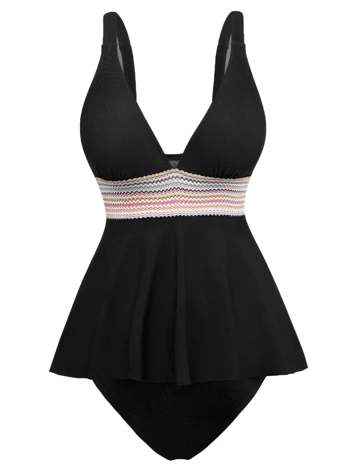 Fashion Retro Stage 2PCS 1940s Solid Boho Ruffled Skirt Swimsuit