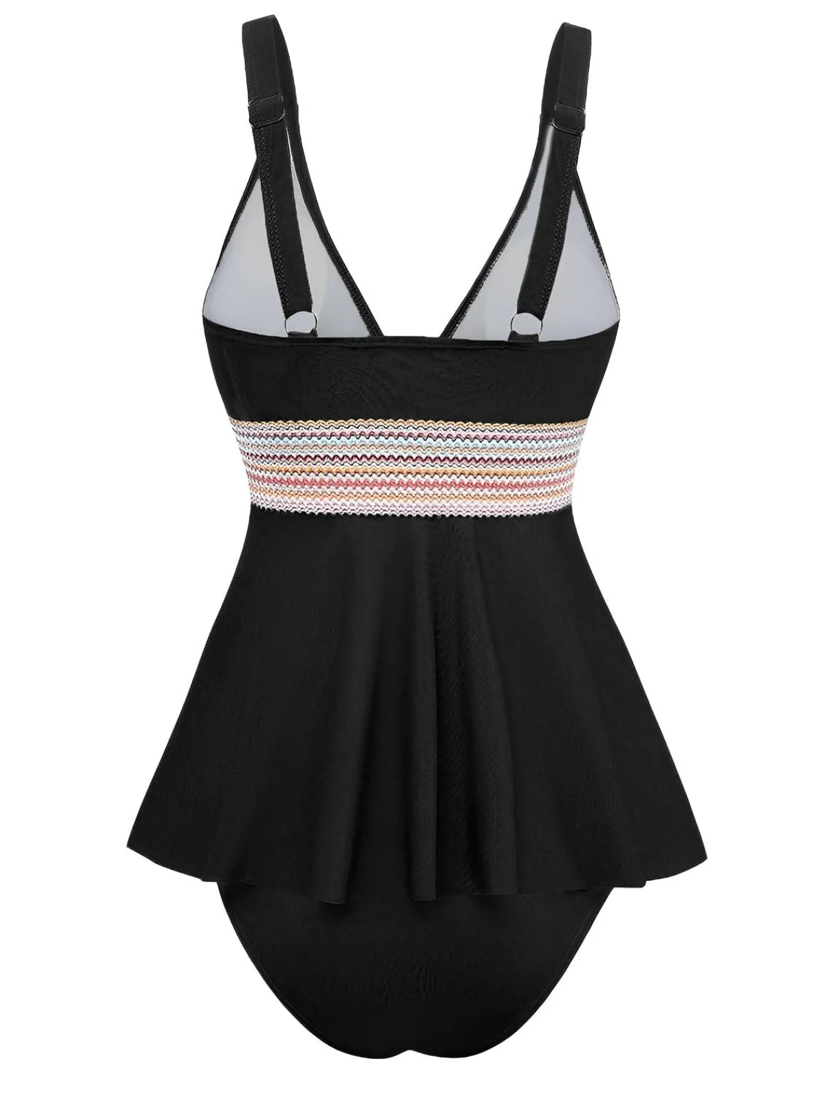 Fashion Retro Stage 2PCS 1940s Solid Boho Ruffled Skirt Swimsuit
