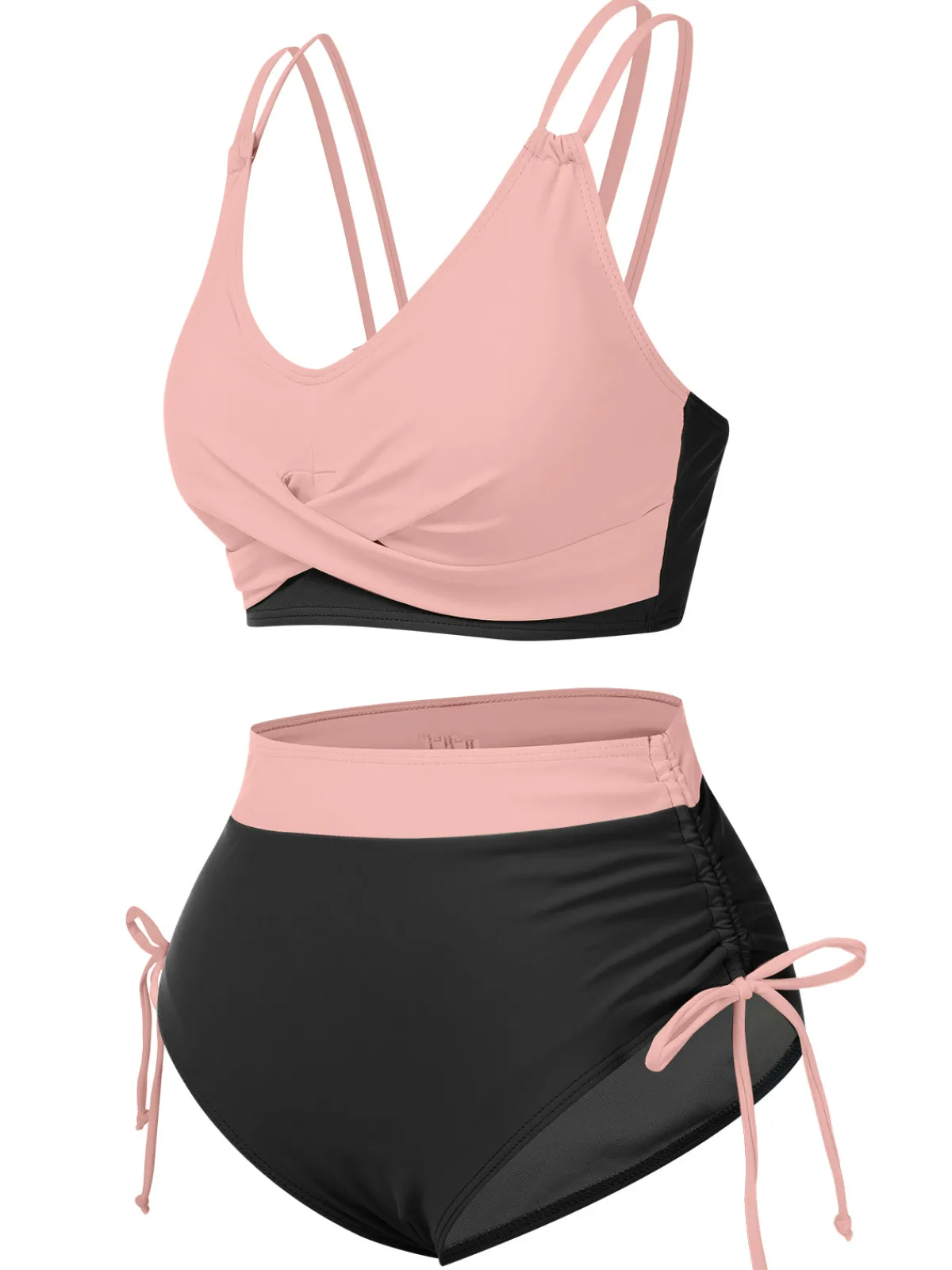 New Retro Stage 2PCS 1950s Solid Knot Patchwork Bikini Set