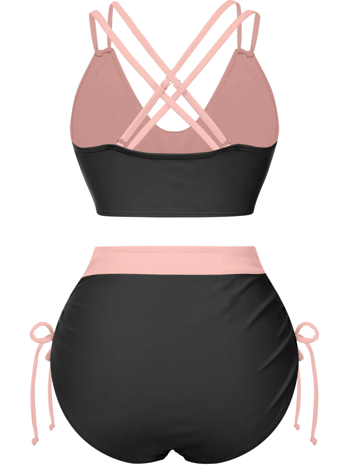 New Retro Stage 2PCS 1950s Solid Knot Patchwork Bikini Set