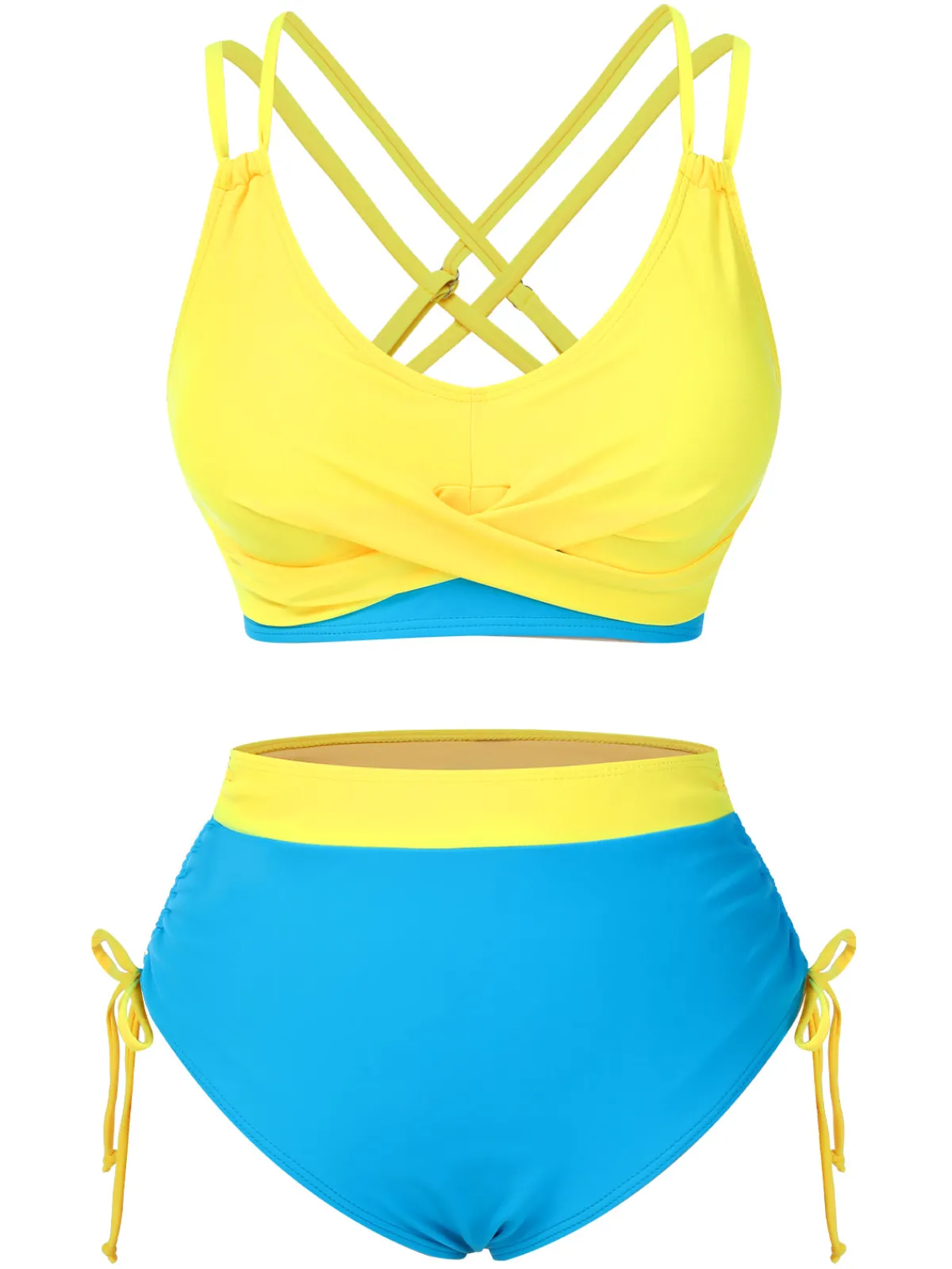 New Retro Stage 2PCS 1950s Solid Knot Patchwork Bikini Set