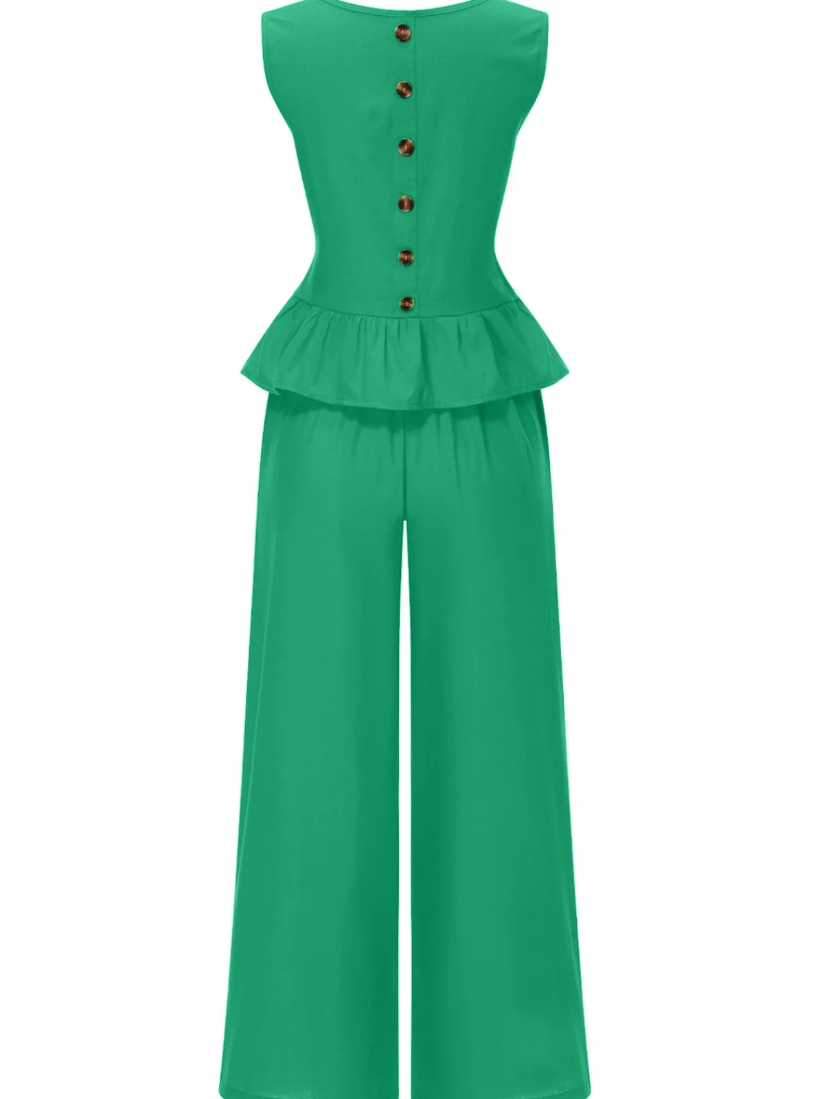 New Retro Stage 2PCS 1940s Solid Ruffle Tank Top & Straight Pants