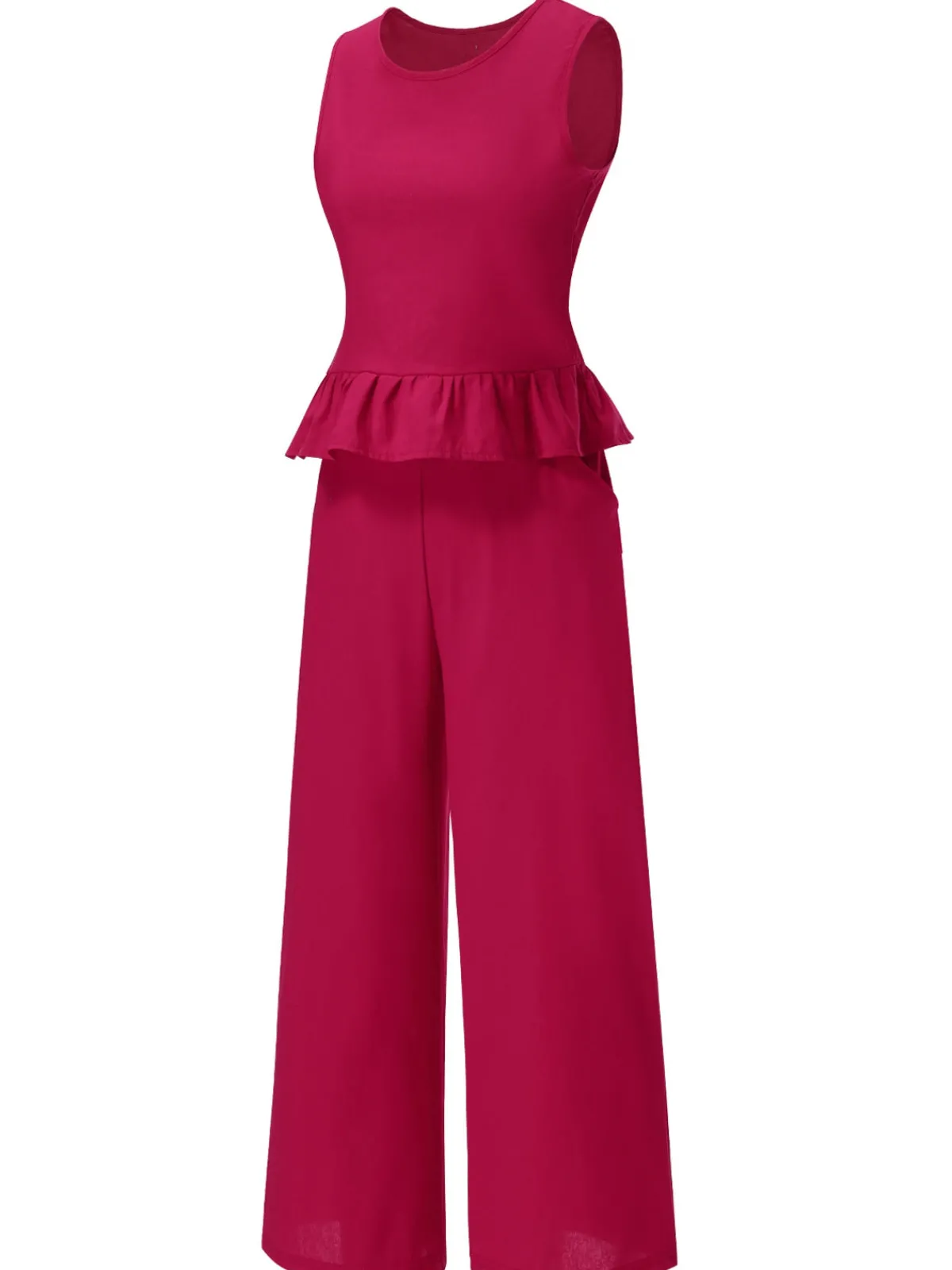 New Retro Stage 2PCS 1940s Solid Ruffle Tank Top & Straight Pants