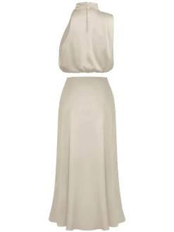 Discount Retro Stage 2PCS 1930s Solid Satin Mock Collar Top & Fishtail Skirt