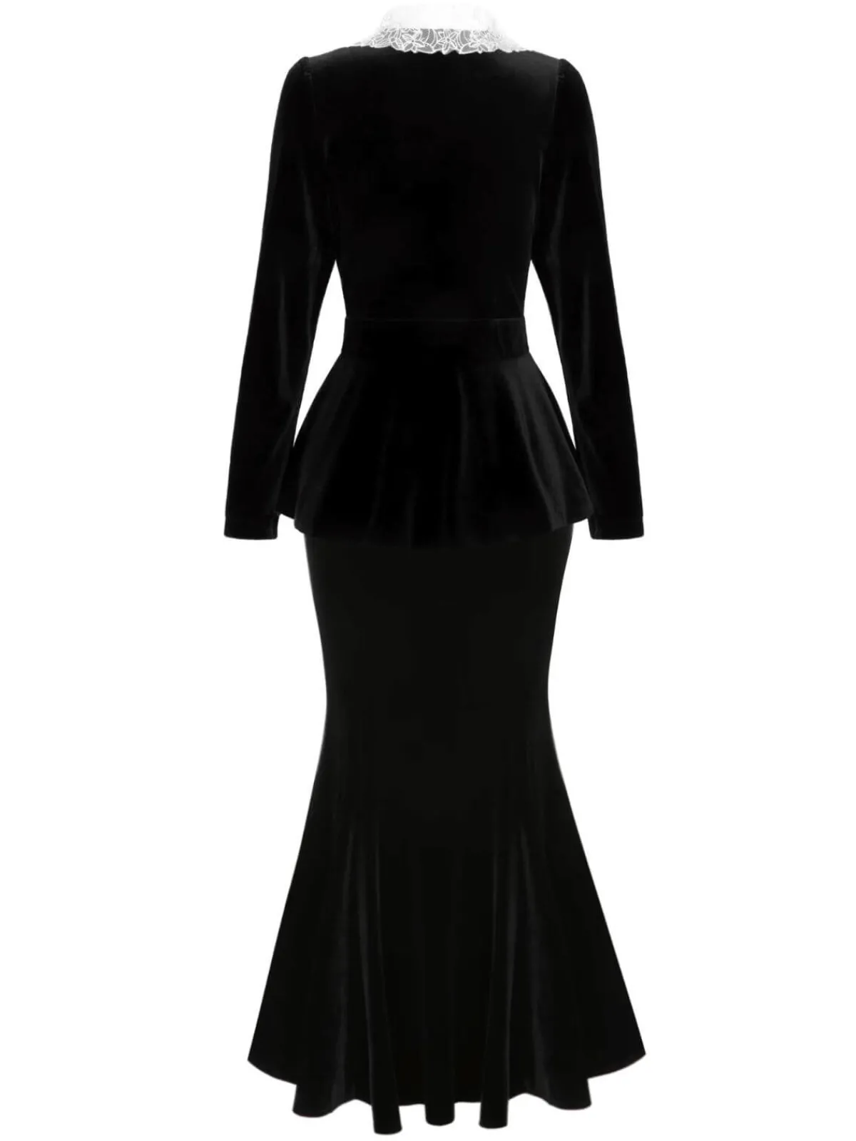 Fashion Retro Stage 2PCS 1930s Solid Velvet Top & Mermaid Skirt Black