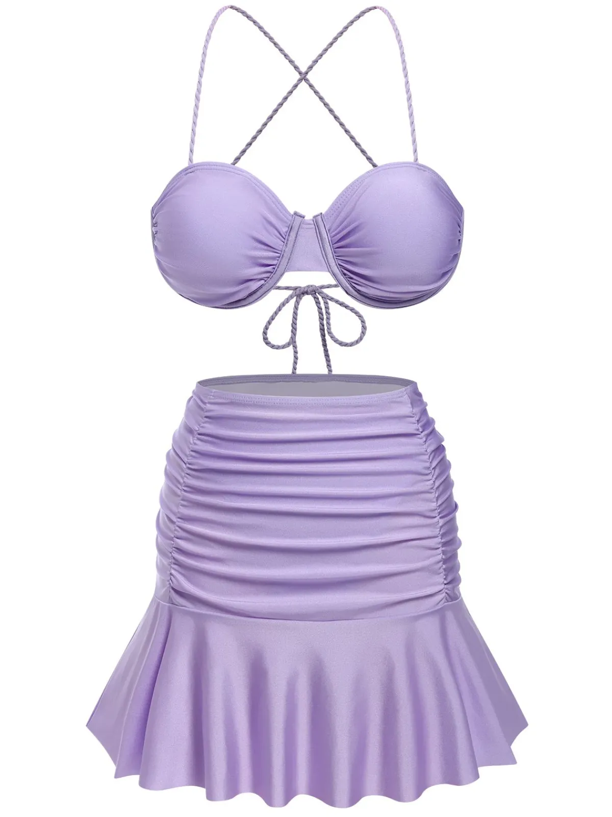 Outlet Retro Stage 3PCS 1930s Spaghetti Strap Solid Bikini Set
