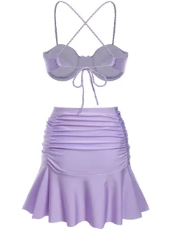 Outlet Retro Stage 3PCS 1930s Spaghetti Strap Solid Bikini Set