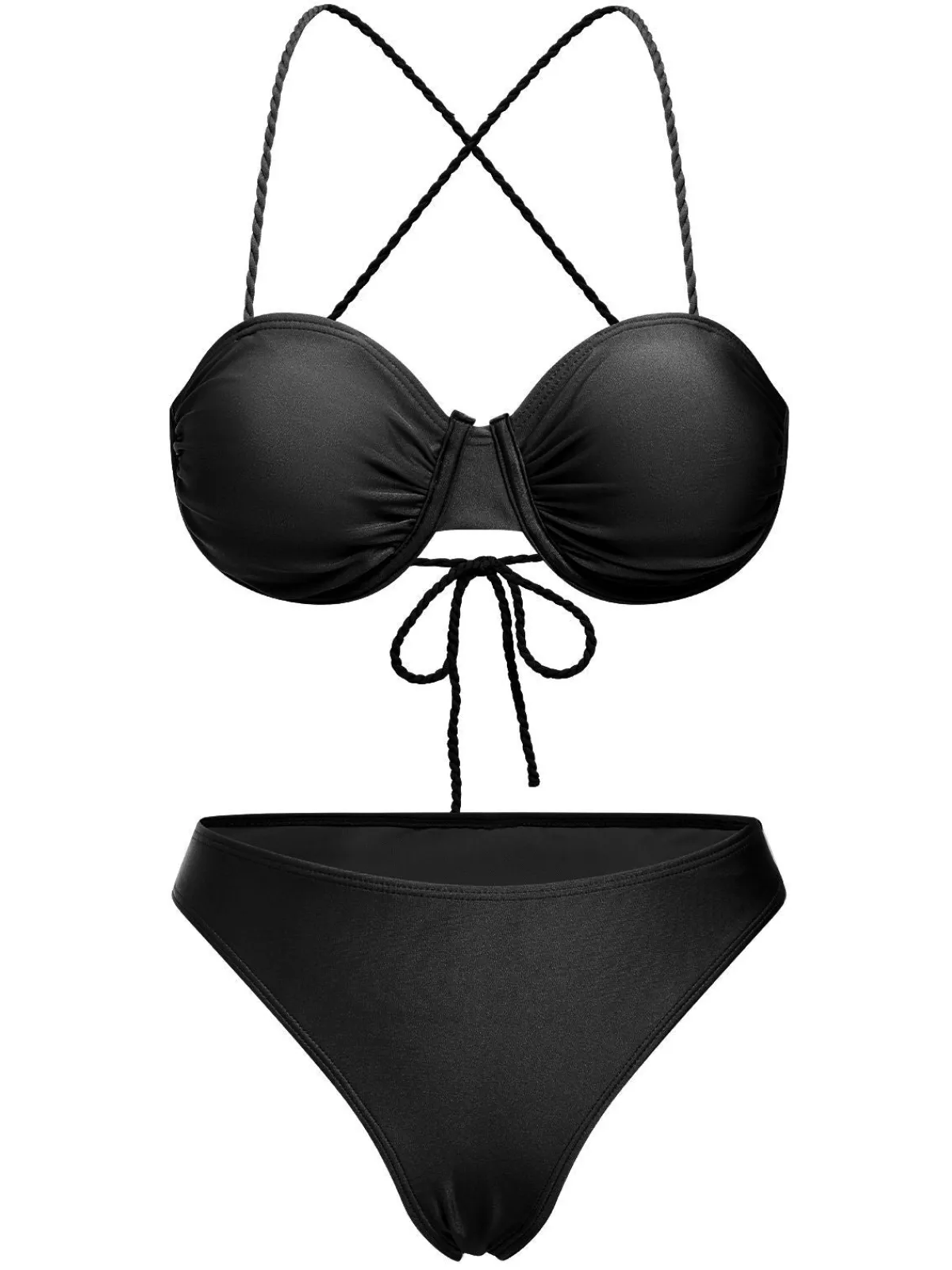 Outlet Retro Stage 3PCS 1930s Spaghetti Strap Solid Bikini Set