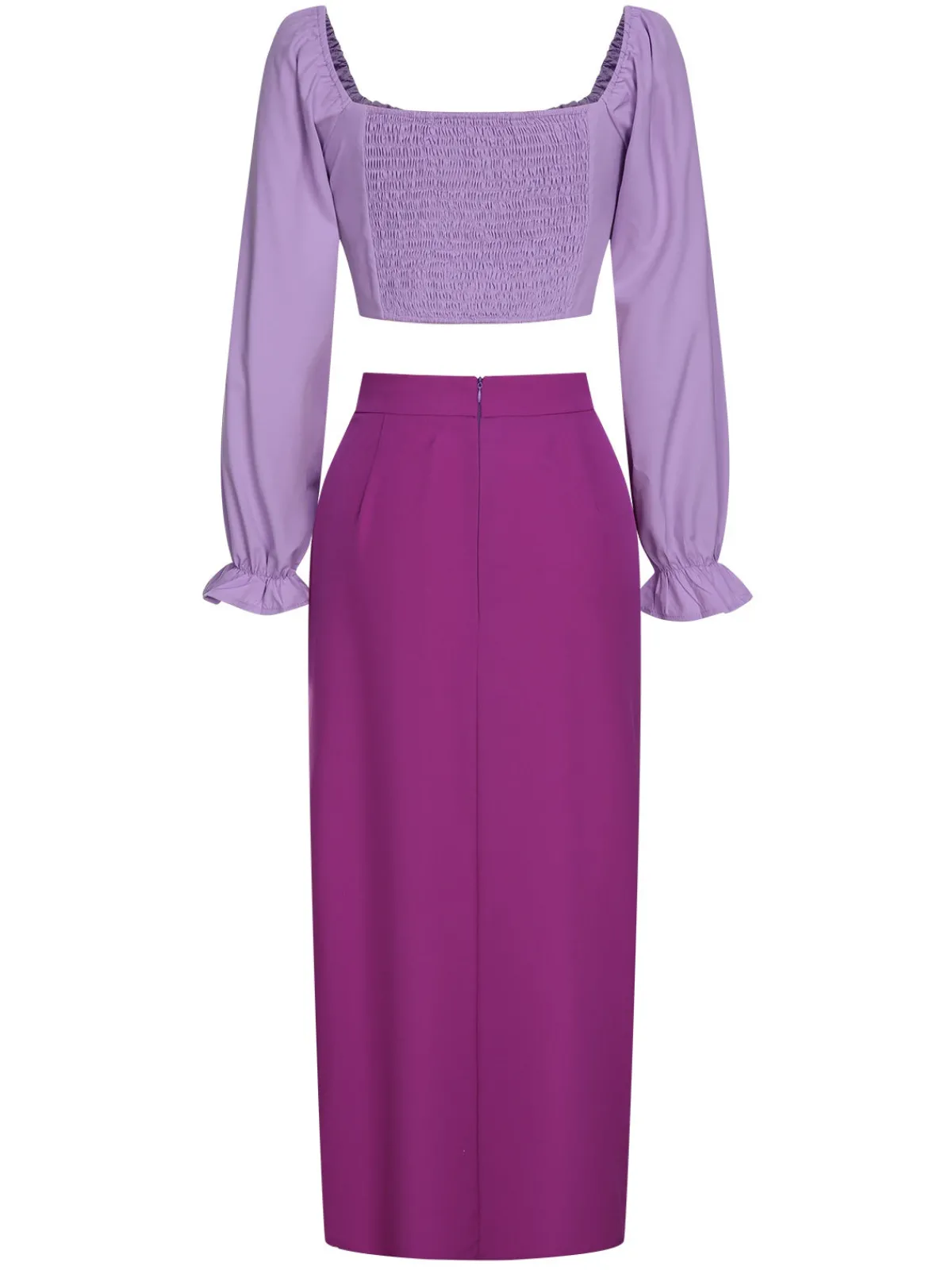 Fashion Retro Stage 2PCS 1930s Square Neck Trumpet Sleeve Top & Pleated Skirt