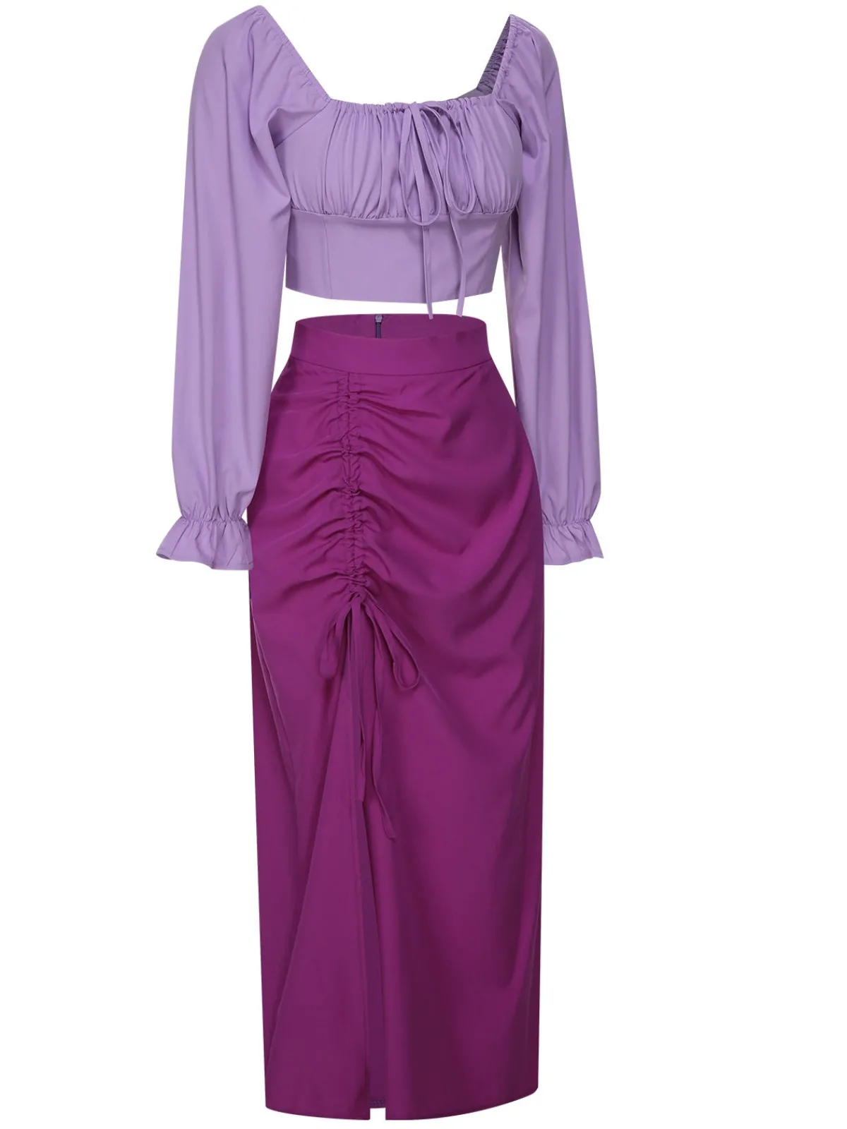 Fashion Retro Stage 2PCS 1930s Square Neck Trumpet Sleeve Top & Pleated Skirt
