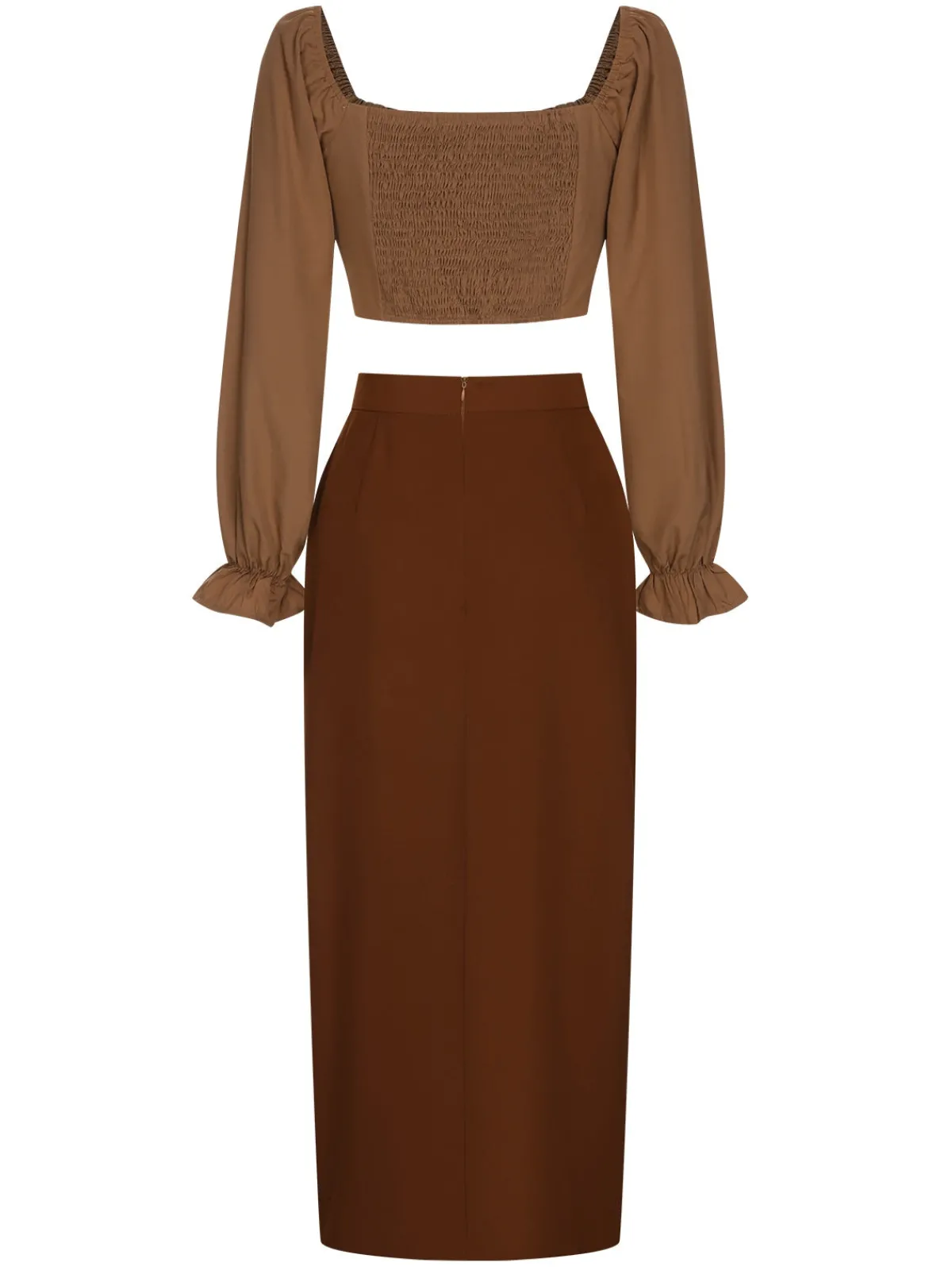 Fashion Retro Stage 2PCS 1930s Square Neck Trumpet Sleeve Top & Pleated Skirt