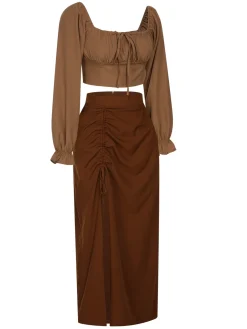 Fashion Retro Stage 2PCS 1930s Square Neck Trumpet Sleeve Top & Pleated Skirt