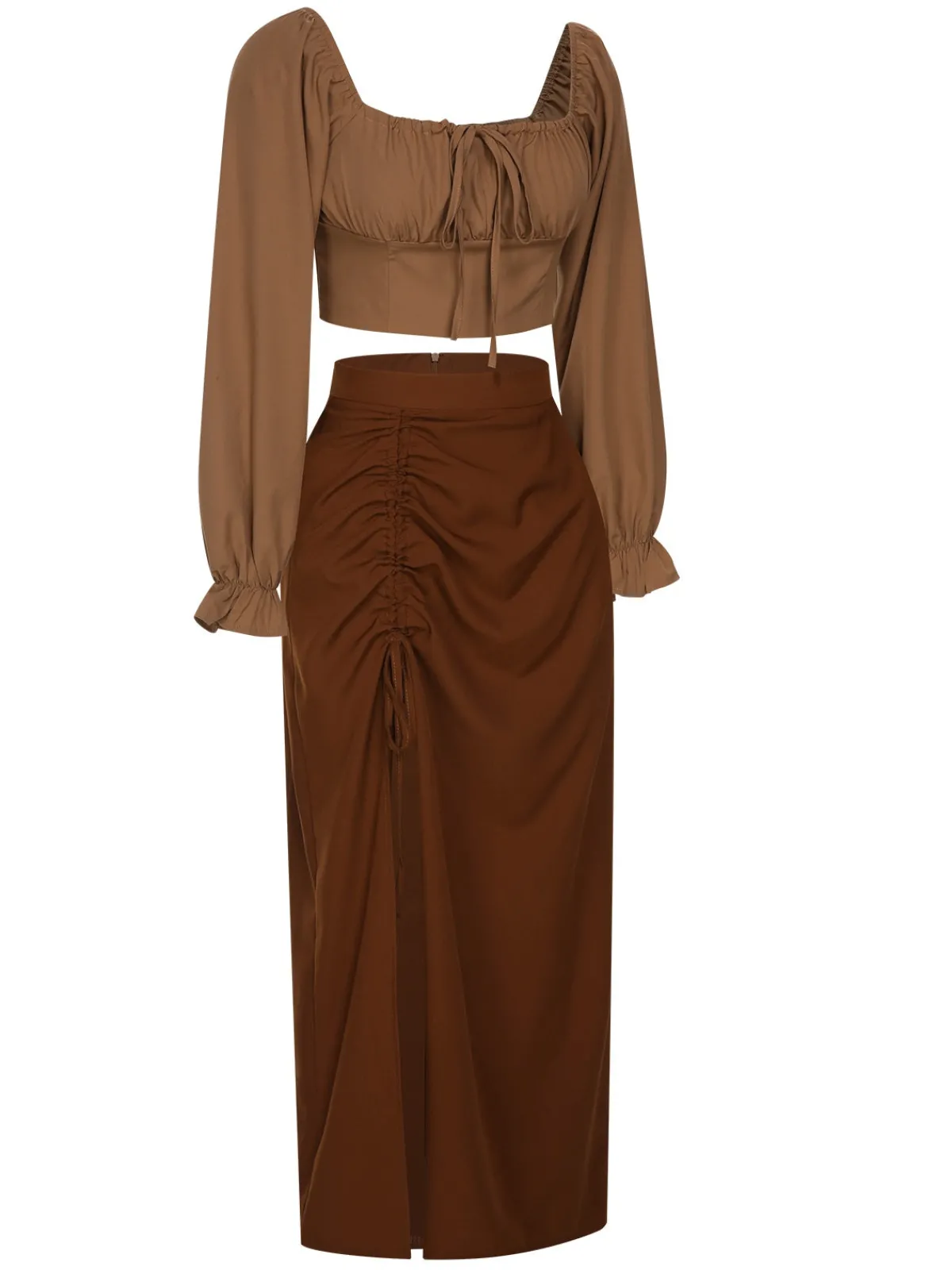 Fashion Retro Stage 2PCS 1930s Square Neck Trumpet Sleeve Top & Pleated Skirt