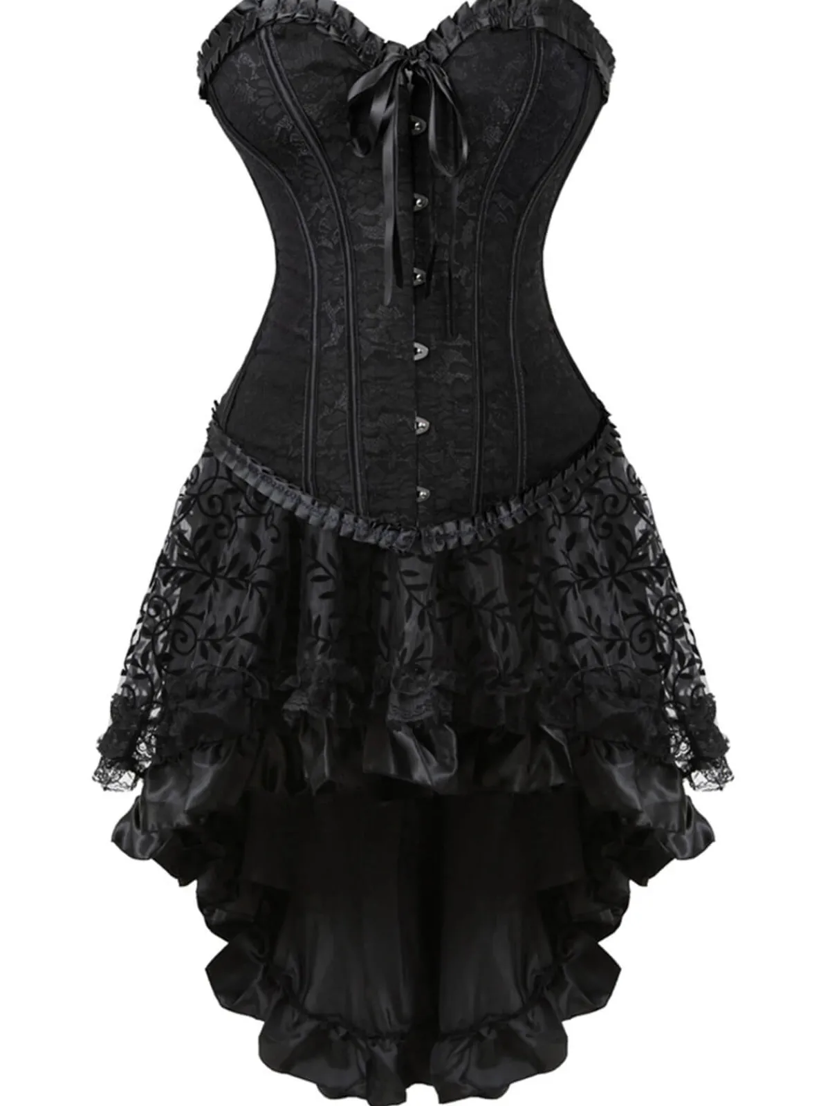 Clearance Retro Stage 2PCS 1970s Steampunk Lace Corset & High Low Skirt