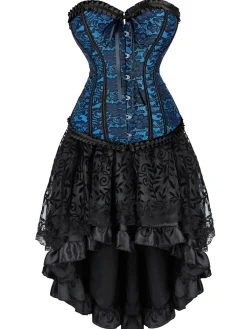 Outlet Retro Stage 2PCS 1970s Steampunk Lace Corset & High Low Skirt