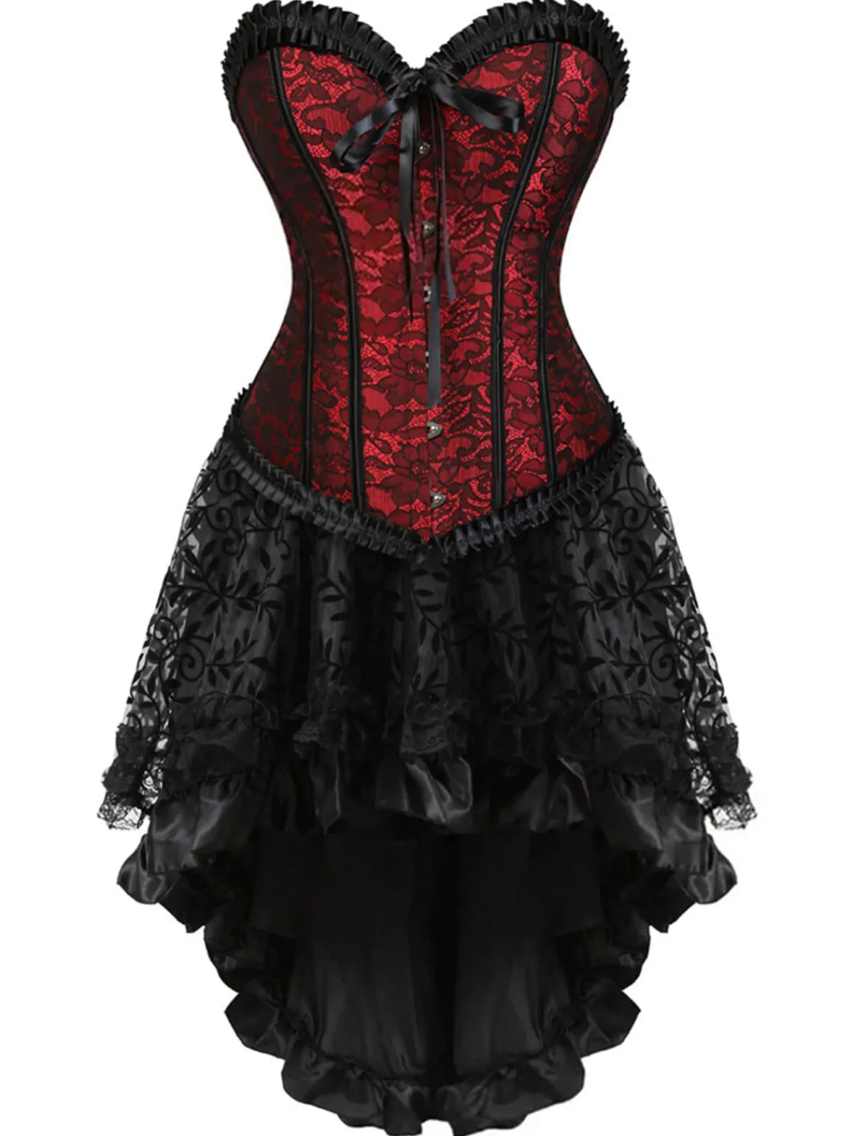 Outlet Retro Stage 2PCS 1970s Steampunk Lace Corset & High Low Skirt