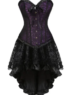 Outlet Retro Stage 2PCS 1970s Steampunk Lace Corset & High Low Skirt