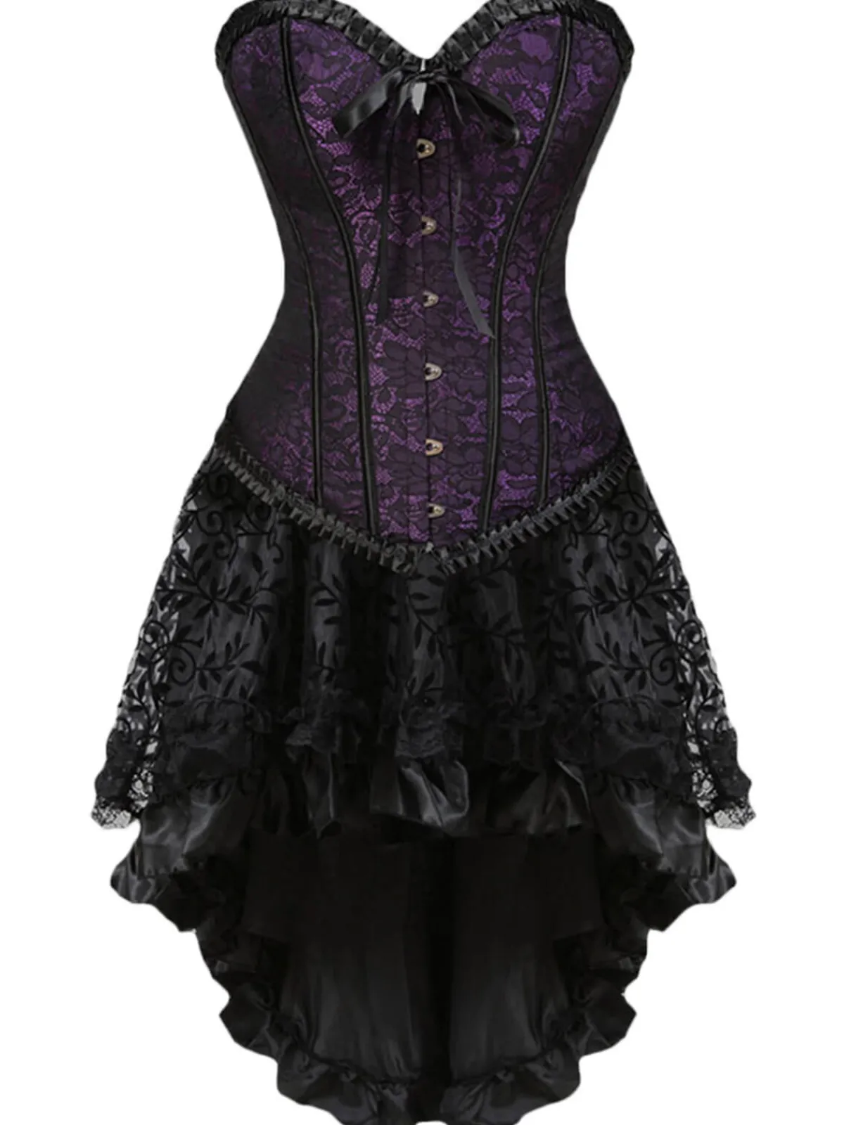 Outlet Retro Stage 2PCS 1970s Steampunk Lace Corset & High Low Skirt