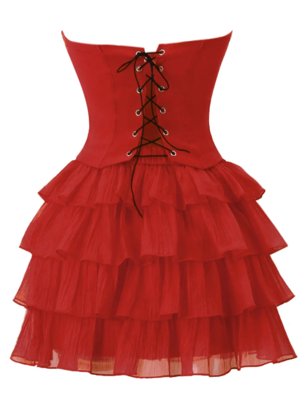 Best Retro Stage 2PCS 1950s Strapless Bow Top & Tiered-Tulle Skirt True Red