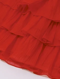 Best Retro Stage 2PCS 1950s Strapless Bow Top & Tiered-Tulle Skirt True Red