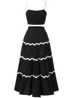 New Retro Stage 2PCS 1940s Straps Tube Top & Ripple Skirt