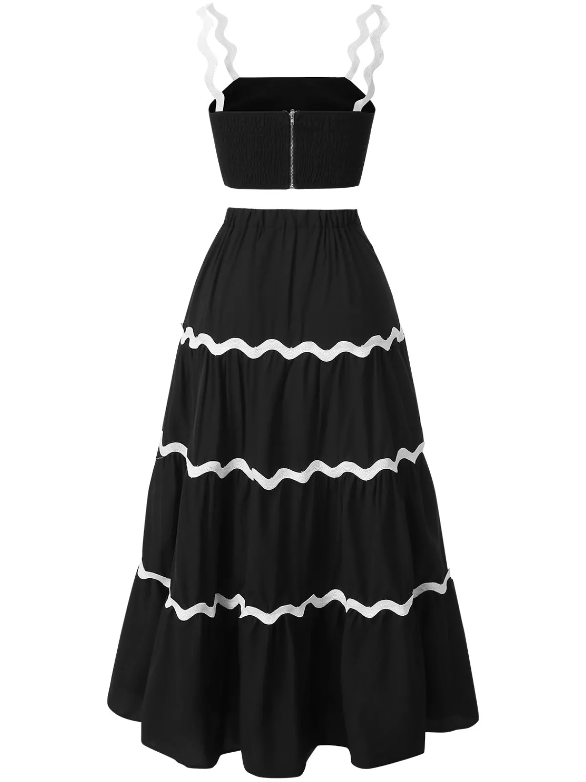 New Retro Stage 2PCS 1940s Straps Tube Top & Ripple Skirt