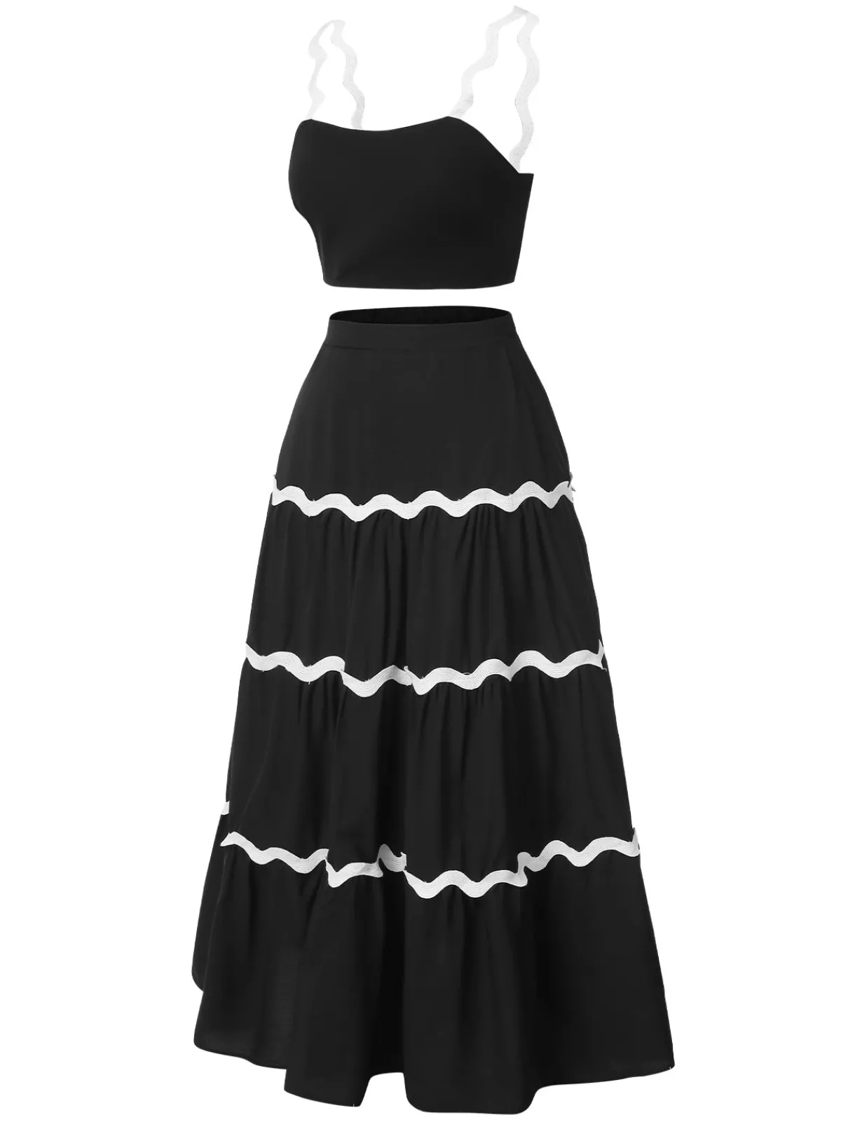 New Retro Stage 2PCS 1940s Straps Tube Top & Ripple Skirt