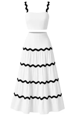 New Retro Stage 2PCS 1940s Straps Tube Top & Ripple Skirt