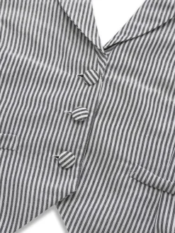 Sale Retro Stage 2PCS 1950s Stripes Lapel Sleeveless Vest & Pocket Shorts Grey