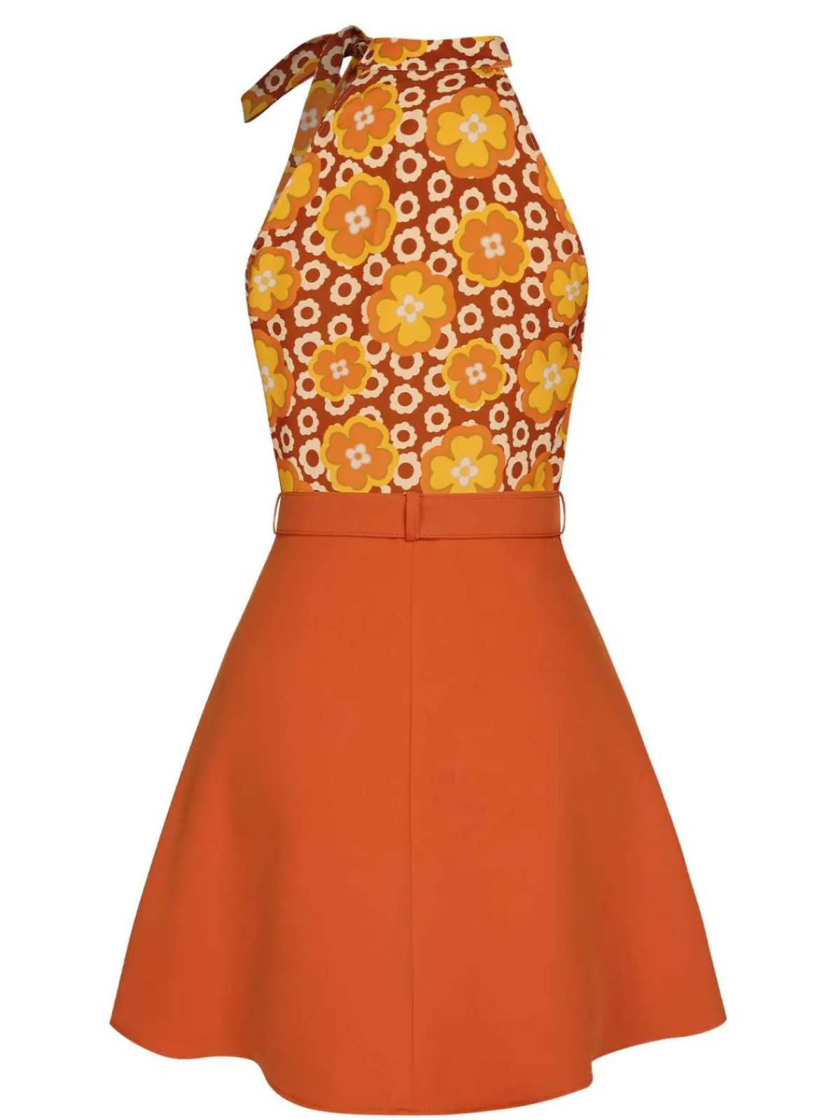 Best Retro Stage 2PCS 1960s Tie Neck Floral Top & Button Solid Skirt