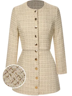 Online Retro Stage 2PCS 1960s Tweed Cropped Coat & A-Line Skirt