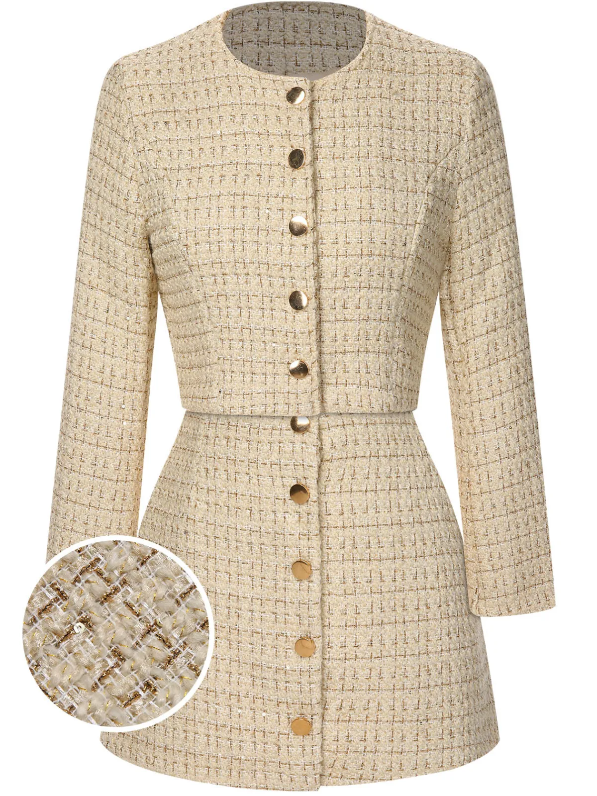 Online Retro Stage 2PCS 1960s Tweed Cropped Coat & A-Line Skirt