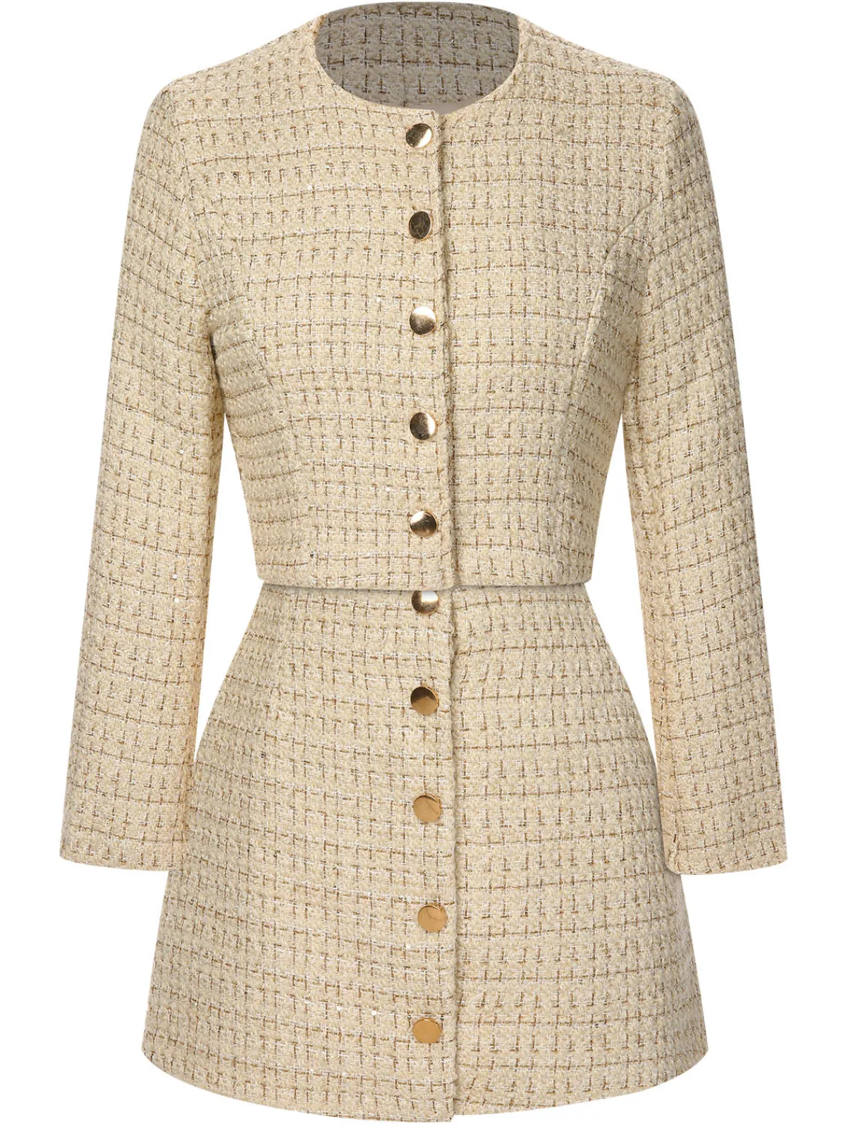 Online Retro Stage 2PCS 1960s Tweed Cropped Coat & A-Line Skirt