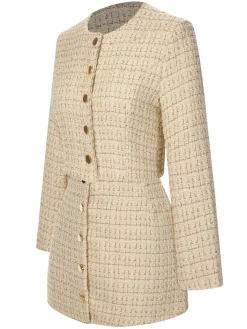 Online Retro Stage 2PCS 1960s Tweed Cropped Coat & A-Line Skirt