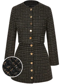Online Retro Stage 2PCS 1960s Tweed Cropped Coat & A-Line Skirt