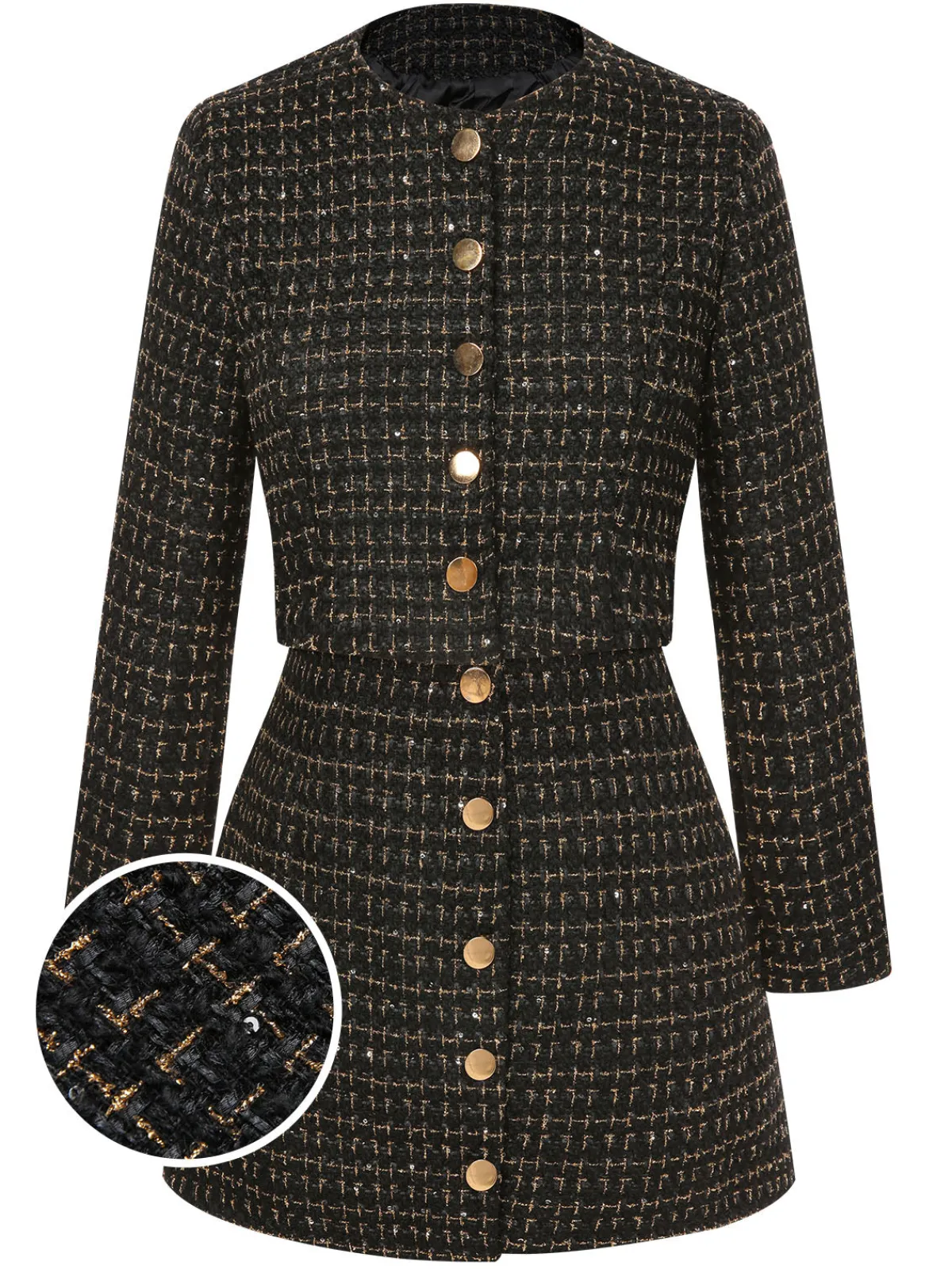Online Retro Stage 2PCS 1960s Tweed Cropped Coat & A-Line Skirt