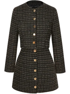 Online Retro Stage 2PCS 1960s Tweed Cropped Coat & A-Line Skirt