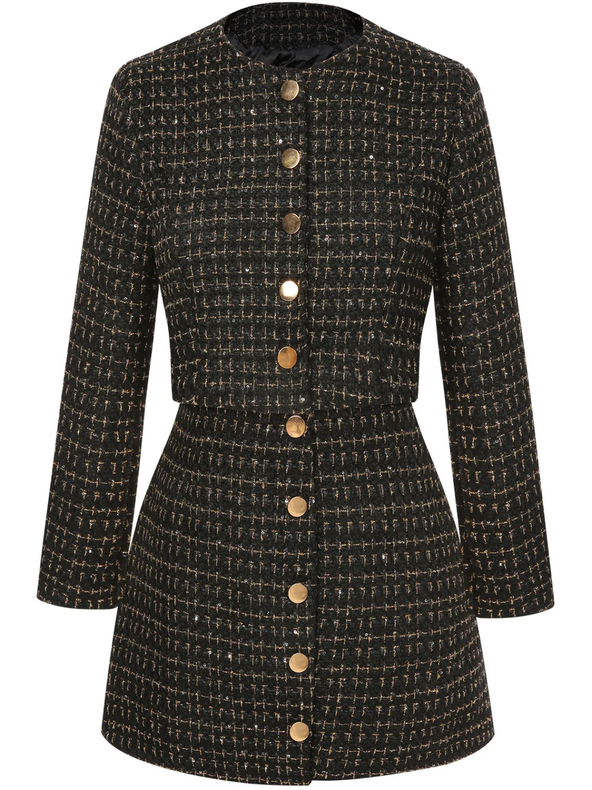 Online Retro Stage 2PCS 1960s Tweed Cropped Coat & A-Line Skirt
