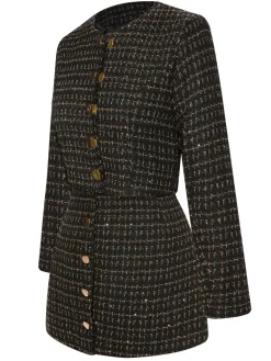 Online Retro Stage 2PCS 1960s Tweed Cropped Coat & A-Line Skirt