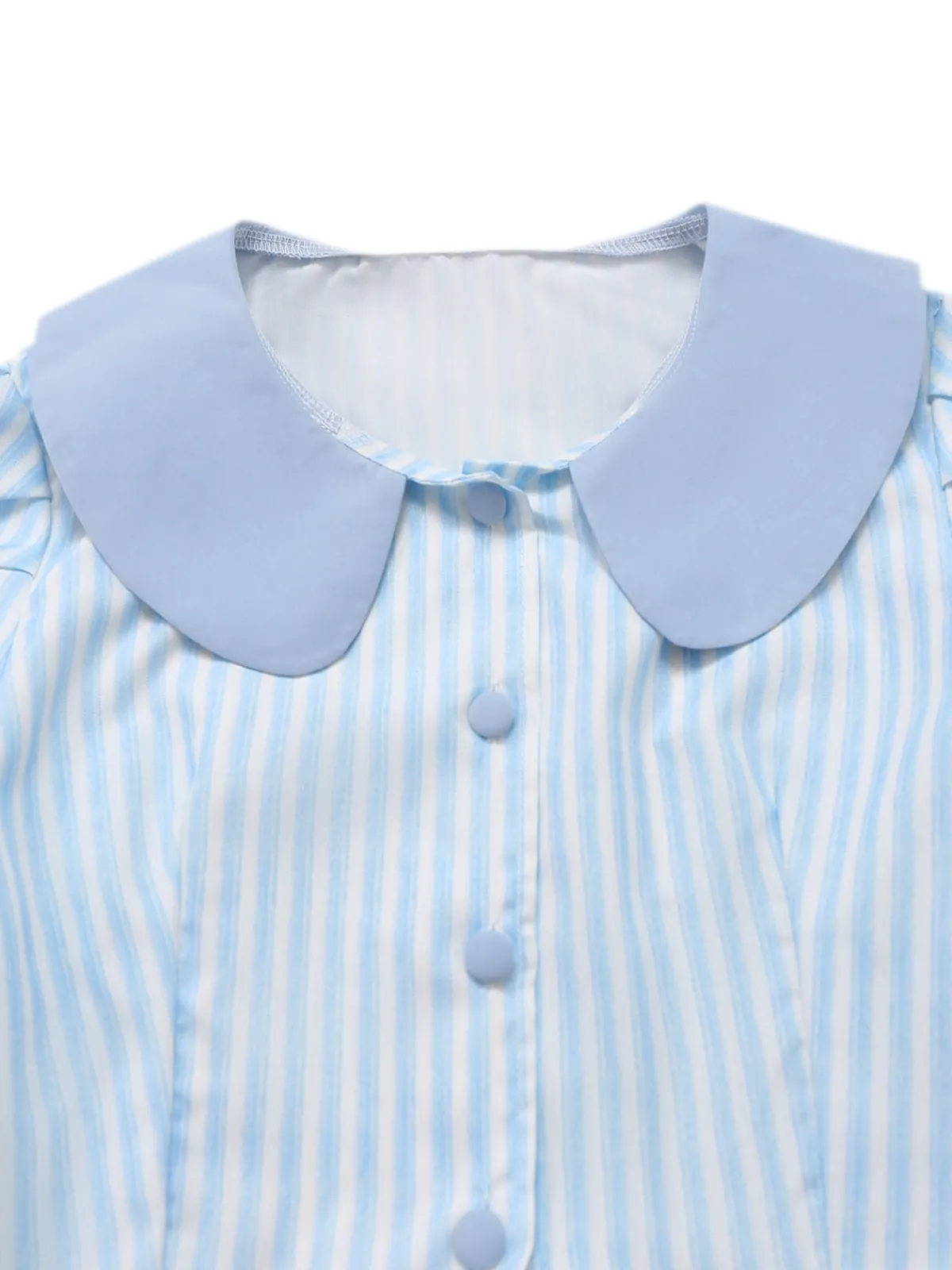 Best Retro Stage 2PCS 1960s Vertical Stripes Peter Pan Collar Blouse & Skirt