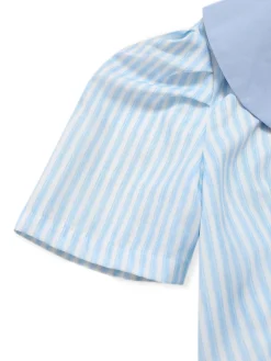 Best Retro Stage 2PCS 1960s Vertical Stripes Peter Pan Collar Blouse & Skirt