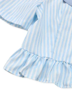 Best Retro Stage 2PCS 1960s Vertical Stripes Peter Pan Collar Blouse & Skirt