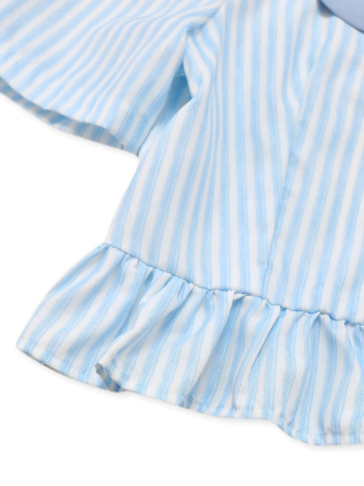 Best Retro Stage 2PCS 1960s Vertical Stripes Peter Pan Collar Blouse & Skirt