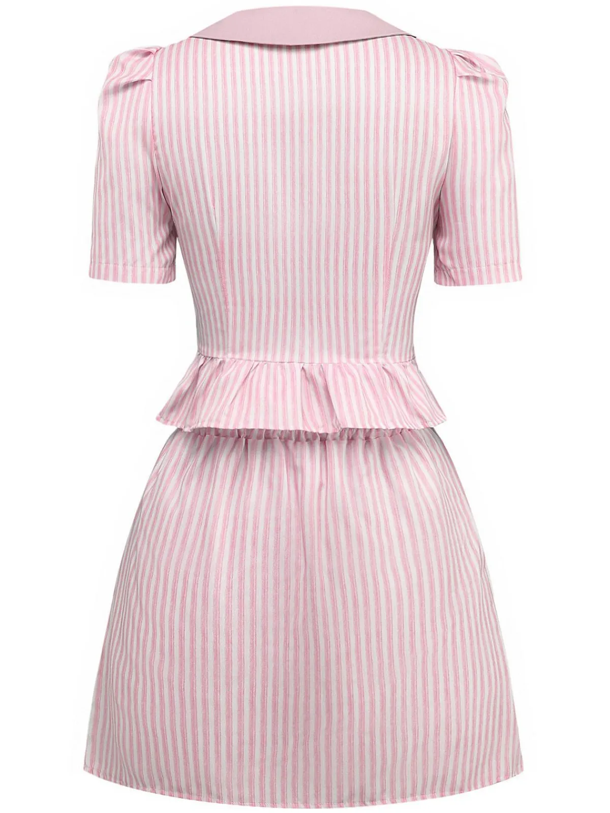 Best Retro Stage 2PCS 1960s Vertical Stripes Peter Pan Collar Blouse & Skirt
