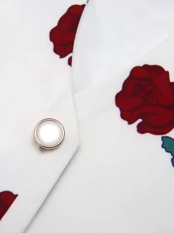 New Retro Stage 2PCS 1950s White Roses Top & Black Skirt White & Black