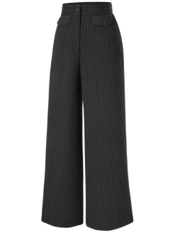 Best Retro Stage 2PCS 1930s White Satin Blouse & Gray Pinstripes Pants White & Dark Gray