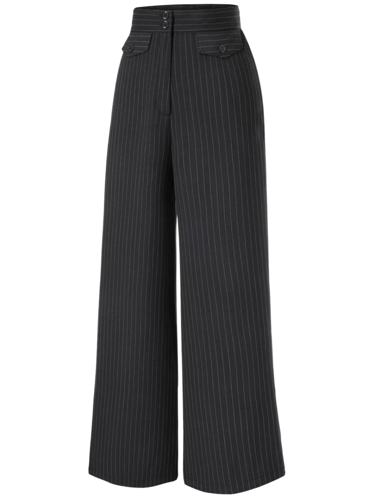 Best Retro Stage 2PCS 1930s White Satin Blouse & Gray Pinstripes Pants White & Dark Gray